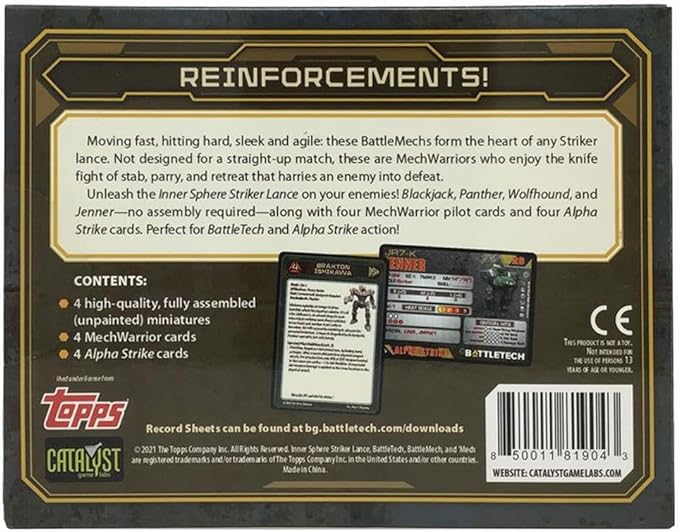 BattleTech Inner Sphere Striker Lance Expansion - 4 BattleMechs Miniatures - Catalyst Game Labs